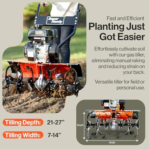 SuperHandy RotoTiller Cultivator 27” Inch Tilling Width 7HP 209cc 4 Stroke Gas Motor 6 Premium Steel Adjustable Forward Rotating Tines for Garden & Lawn, Digging, Weed Removal