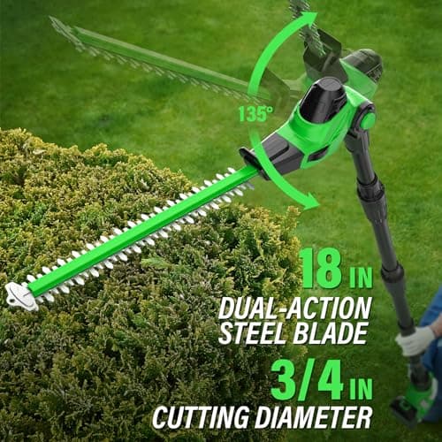 SOYUS Pole Saw 8-Inch Cordless and 18-Inch Pole Hedge Trimmer 2-in-1, 15-Foot Max Reach Pole Saw for Tree Trimming, 16ft/s Speed, Auto Oiling, Multi-Angle Pole Chainsaw with 2.0Ah Battery & Charger