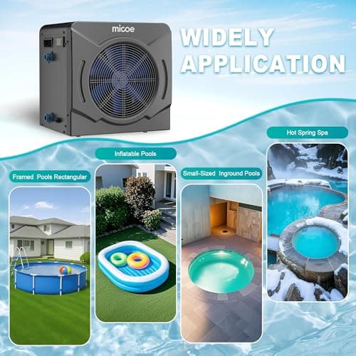17000 BTU Energy Efficient Electric Pool Heat Pump - for Above Ground Pools Up to 15ft (8/11/15ft) & 5,000 Gallons, Ultra Quiet 50dB, 110V/120V with Easy Install Kit (17000 BTU)