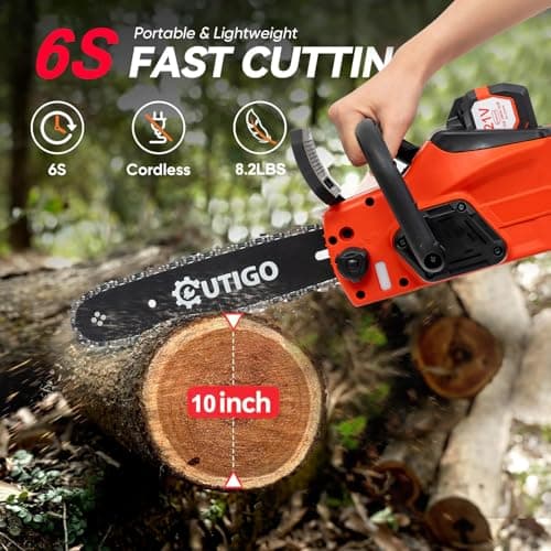 Cordless Electric Chainsaw, 1000W Brushless Chainsaw 12-Inch with 2×21V Batteries, 2 Replacement Chains & 1 Guide Bars & Charger, Bettery Electric Chainsaw Suit for Wood Cutting Trimming Branch
