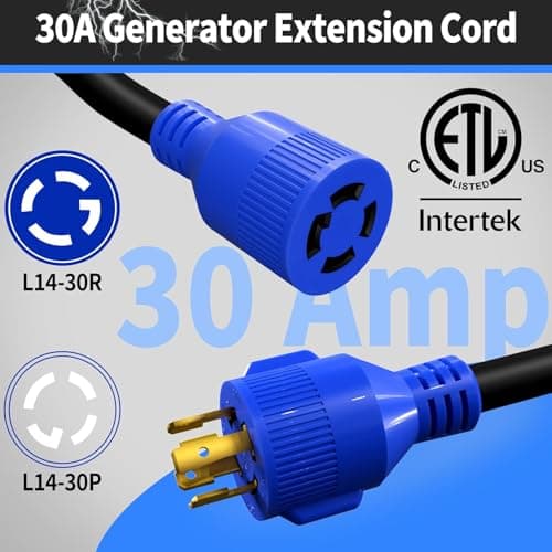 4 Prong 30 Amp 25 Foot Generator Extension Cord,NEMA L14-30P/L14-30R,125/250V Up to 7500W 10 Gauge SJTW Generator Cord Heavy Duty for Portable Generators,ETL Listed
