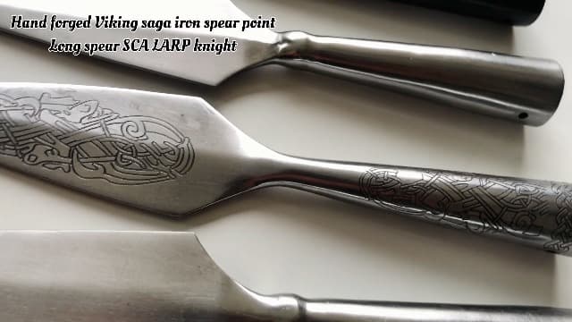 NauticalMart Hand-Forged Viking Saga Iron Spear Point Viking Accessories Medieval Steel Spearpoint Made From Carbon Steel Reenactment, Long Spear SCA LARP Knight (Silver)