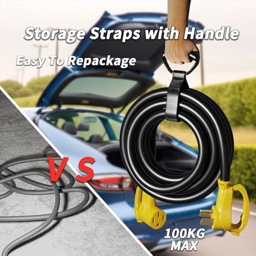 30 FT 50 Amp RV/EV Extension Cord Outdoor with Grip Handle, 4 Prong Flexible Heavy Duty 6/3+8/1 Gauge STW RV Power Cord Waterproof, NEMA 14-50P to 14-50R, Black-Yellow, ETL Listed