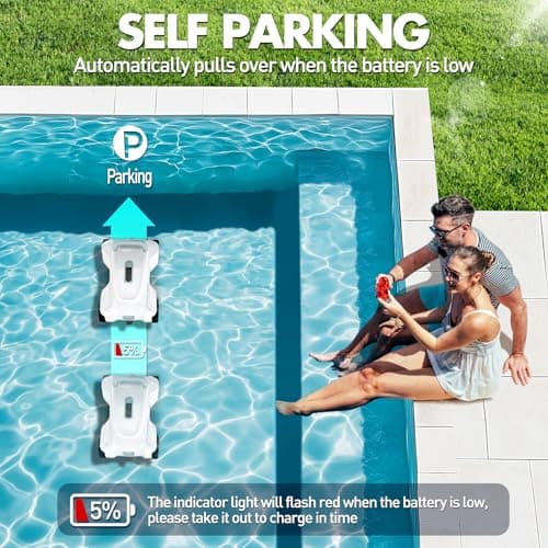 Automatic Pool Vacuum Robot, Cordless Robotic Pool Cleaner for Inground Pools, Pool Vacuum Cleaner Automatically Removes Debris Underwater, 90-120Min Runtime, Ideal for Flat Above Ground Pools