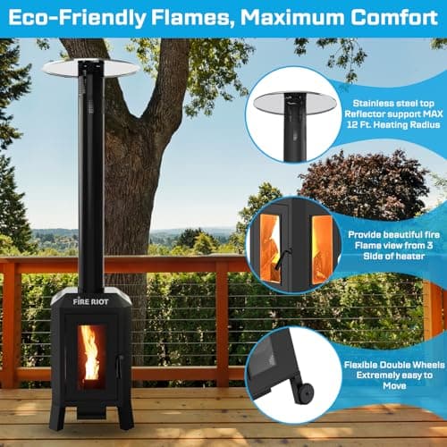 75,000 BTU Outdoor Patio Heaters, Wood Pellet Outdoor Patio Heater with Glass Window, Pellet Heaters for Outdoor Use, Home, Gardens & Commercial