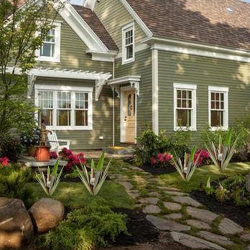 Metal Agave Plant Garden Art, 2 Pack Big Tequila Rustic Sculpture, Rustic Metal Agave Plants Lawn Home Ornaments, for Yard Stakes, Garden Figurines, Outdoor Patio (2 PCS Green with Light)