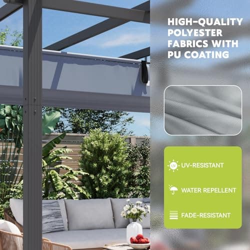 EROMMY Outdoor Retractable Pergola 10' x 13', Outdoor Aluminum Freestanding Shelter with Adjustable Sun Shade Canpoy for Patios, Dark Gray