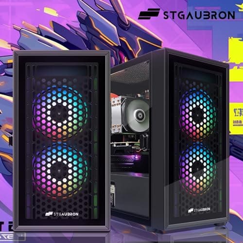 STGAubron Gaming Desktop PC, Radeon RX 550 4G GDDR5, Intel i7 Xeon E5 3.0GHz, 16G Ram, 512G SSD, 600M WiFi, BT 5.0, RGB Fan x 3, Windows 10 Home