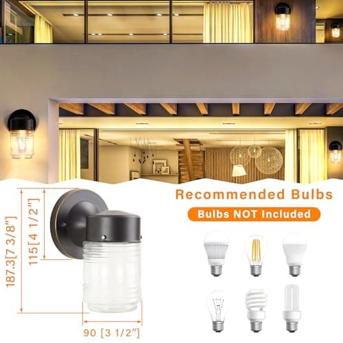 2 Pack Outdoor Wall Lantern, Exterior Waterproof Wall Sconce Light Fixtures, Black Front Door Lighting with Clear Glass Shade, Anti-Rust E26 Socket Porch Lights for Entryway