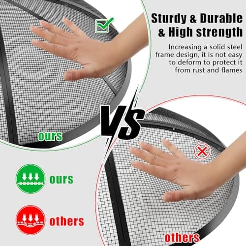 Fire Pit Spark Screen, Fire Pit Screen 22 Inch Round with Handle & Poker, Collapsible Heavy Duty Mesh Fire Pit Cover Fire Pit Lid for Outdoor/Patio/Backyard/RV Camping/Beach