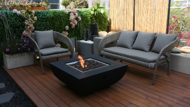 Aurora Concrete Fire Pit 34" x 34" Outdoor Patio Firepit Includes Lava Rocks Modern Fire Pits & Outdoor Fireplaces for Garden, Deck, Indoor & Outdoor Heating