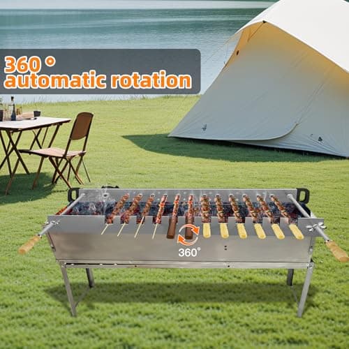 Stainless Steel Electric Barbecue Grill, Automatic Rotating Barbecue Grill, Adjustable Width Barbecue Grill for BBQ (G700)