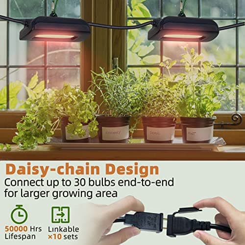 Owleye 12FT Outdoor Grow Lights LED String Plant Light, IP65 Waterproof, Full Spectrum, 120V, ETL Listed, 33.89 umol/s, Linkable Grow Light for Greenhouse & Outdoor Garden & Raised Bed (3-Bulbs)