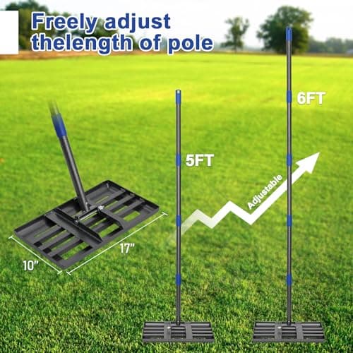 Heavy Duty Leveling Rake for Lawn, Yard & Soil - 5FT Stainless Steel Garden Tool, Rust-Proof Dirt Leveler for Turf, Golf & Football Fields
