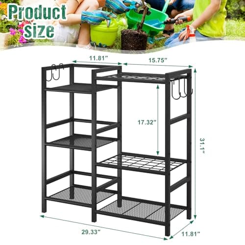 keomaisyto Garden Tool Organizer for Garage Organization, 3 Tier Yard Tool Storage Rack with 35 Long-Handled Tool Slots, Heavy Duty Garden Tool Holder with Large Hooks for Shed, Yard, Garage