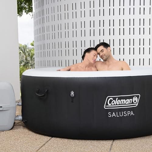 Coleman Miami AirJet Large Round 2 to 4 Person Inflatable Hot Tub Portable Outdoor Spa with 120 AirJets and EnergySense Cover, Black