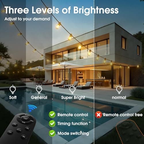 KYY 54FT Solar String Lights Outdoor Waterproof with USB Charging & Remote, Dimmable & Timable, Solar Powered Patio Lights with LED Shatterproof Bulbs for Deck Backyard Porch Garden Camping
