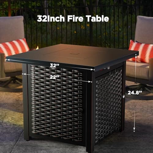 Ciays 32 Inch Propane Fire Pit, CSA-Listed Outdoor Gas Fire Pit 50,000 BTU Steel Fire Pit Table with Lid, Add Warmth and Ambience to Gatherings and Parties On Patio Deck Garden, Black,CIFPT4B