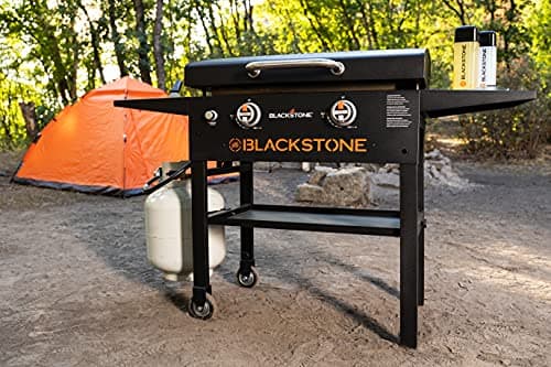 BLACKSTONE 1883 Original 28” Griddle with Integrated Protective Hood and Counter Height Side Shelves, Powder Coated Steel, Black