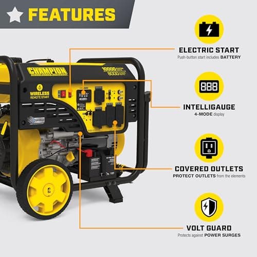 Champion Power Equipment 10,000-Watt Wireless Remote Start Home Backup Portable Generator with CO Shield