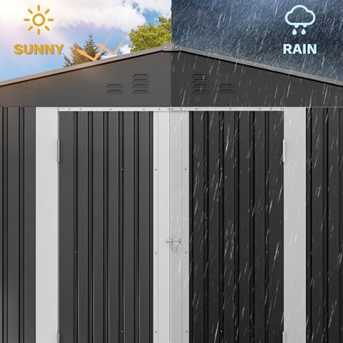 DWVO 9x6 FT Outdoor Storage Shed with Ventilation Windows, Utility Tool Shed Metal Storage Garden Shed with Door & Lock for Bike Storage, Waterproof Trash Shed for Backyard Garden Patio, Dark Dray