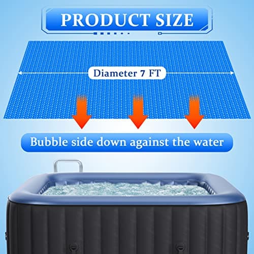 Solar Hot Tub Spa Bubble Cover Blanket for 6 7 Ft Square Inflatable Hot Tub Spa Pool Thermal Insulation Floating Bubble Wrap Covers Blankets(7 x 7 Ft)