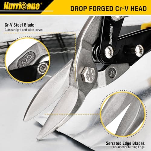 HURRICANE 10 Inch Aviation Tin Snips, Heavy Duty Metal Cutter Shears for Cutting Sheet Metal, Straight Cut, Chrome Vanadium Steel