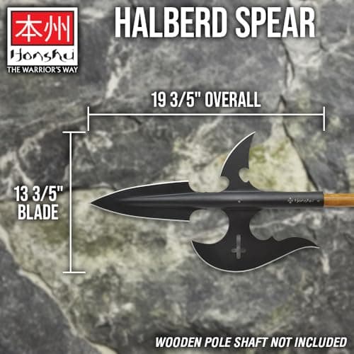 Honshu Halberd Spear | High Carbon Steel | Black Oxide Coating | Cross Cut-Out Accent | Length 19 3/5”