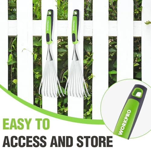 WORKPRO 16" Hand Rake, Heavy Duty Stainless Steel Garden Rake with Soft Handle, Small Garden Hand Tool for Gardening, Cultivating, Loosening Soil & Spreading Mulch, Flower Beds