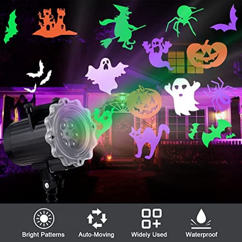 Treela Halloween Projector Lights Outdoor 12 Slides LED Ghost Pumpkin Lights Outside Decorations for Holiday Garden Decorations(Style A)