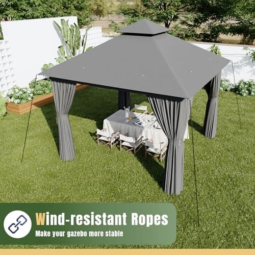 AOXUN Outdoor Gazebo for Patio 10x10, Metal Frame Canopy with Double Roofs, Heavy Duty Party Tent and Shelter with Mosquito Netting and Privacy Screen for Backyard, Lawn, Garden, Deck (Grey)