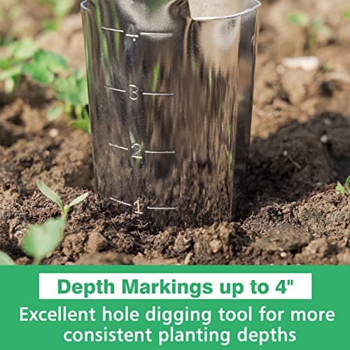 Garden Bulb Planter with 4 Inches Depth Mark, Stainless Steel Gardening Bulb Transplanter Tool with Short Handle for Planting Flowers Tulips, Daffodils, Lily, Dahlias
