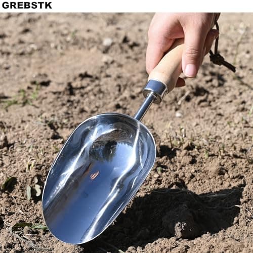 GREBSTK Garden Hand Large Capacity Fertilizer Scoop Soil Shovel Stainless Steel Gardening Trowel for Transplanting, Digging, Planting, Cultivation