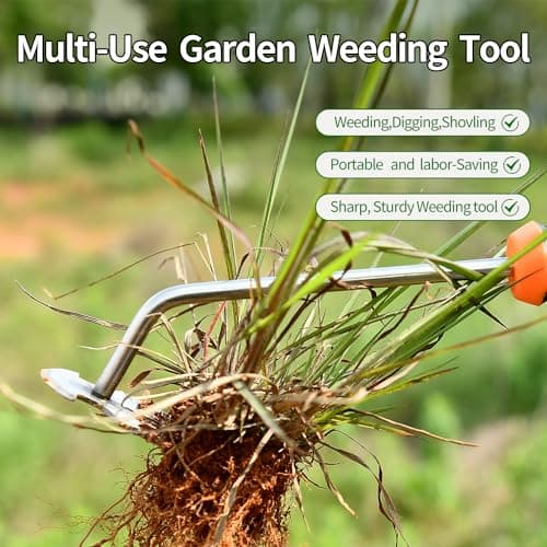 Weed Puller Tool，2024 New Garden Weeder Tool Stainless Steel Hand Weeder Tool,4 Teethes Dual Purpose Weed Remover Tool Weeding Tools for Gardening (Rubber Handle)