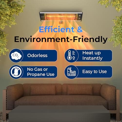 SereneLife Infrared Patio Heater, Wall-Mounted Electric Heater with Remote Control, 1500W, IP65 Approved, Odorless, Indoor/Outdoor for Patio, Restaurant, Backyard, Garage, Decks