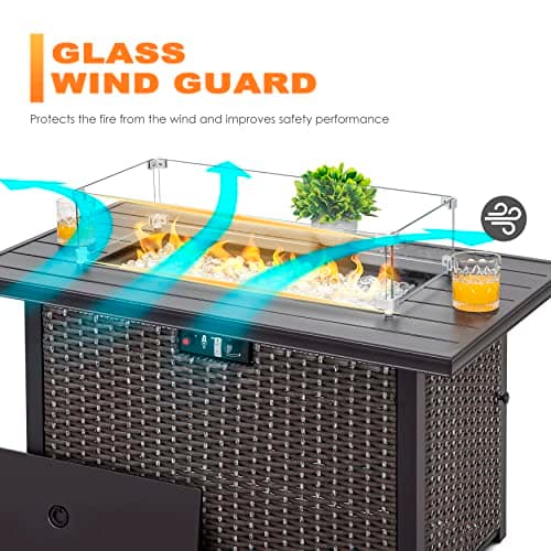 Nuu Garden 27.6'' x 11.7'' x 6.5" Rectangular Fire Pit Wind Guard, Transparent Tempered Glass, Polished Aluminum Brackets, 3M Anti-Slip Pads, Fit for Best Choice 52-inch Fire Table WG01