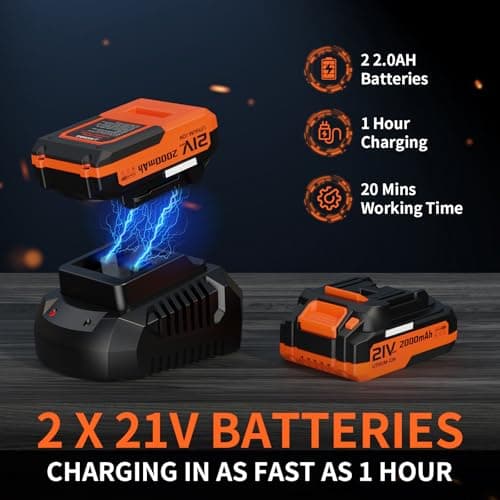 Leaf Blower, 21V Cordless Electric Blower with 2 2.0Ah Batteries and 1 Hour Fast Charger, Lightweight Leaf Blower for Patio Cleaning, Lawn Care, Blowing Fallen Leaves and Dust, etc.