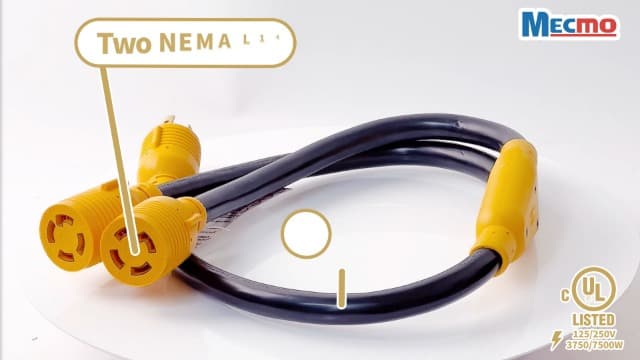 MECMO 4 Prong 30 Amp Generator Splitter Y Adapter NEMA L14-30P to 2x L14-30R, 10 AWG SJTW Generator Locking Power Cord Cable 3FT for Manual Transfer Switch, Portable Generators, Outages 125/250V 7500W