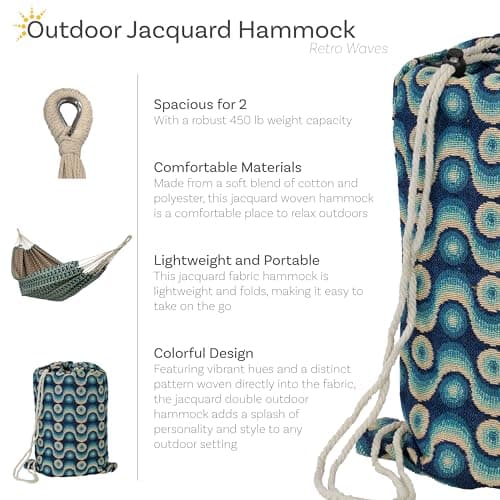 Sunnydaze Jacquard Double Hammock - Large 2-Person Hammock for Outdoors - Retro Waves