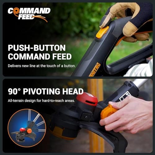 Worx Nitro 20V 13" Cordless String Trimmer with Brushless Motor, 3-in-1 Grass Trimmer Edger Mini-Mower, Lightweight Weed Trimmer COMMAND FEED Instant Line Advancement WG173– Battery & Charger Included