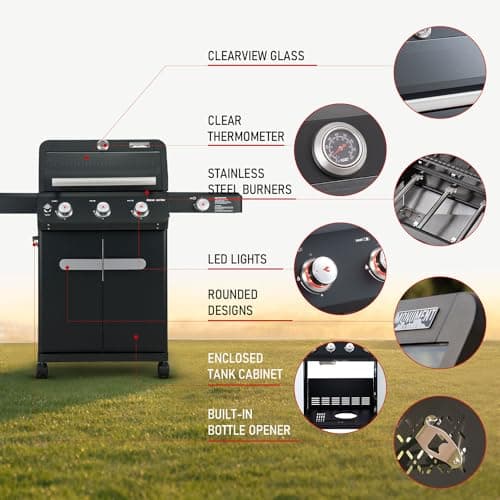 Monument Grills Outdoor Barbecue Stainless Steel 3 Burner Propane Gas Grill, 48,000 BTU Patio Garden Grill with Side Burner and Knob Controls, Mesa325, Black