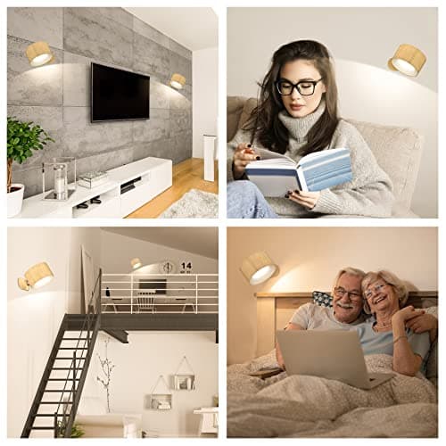 Koopala LED Sconces, Wall Mounted Lamps with Rechargeable Battery Operated USB Port 3 Color Temperatures & 3 Brightness Levels 360°Rotate Magnetic Ball, Cordless Lights for Reading Bedside