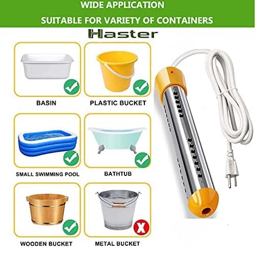 HASTER Portable Pool Immersion water Heater for Inflatable Pool Bathtub,Bucket Heater with 304 SS Guard,Electric Submersible Water Heater with LCD Thermometer,Heat 5 Gallon Water in Minutes In&Out