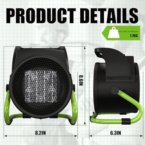 Gardtech Electric Space Heater for Indoor Use, Outdoor Heater with Overheat Protection, Fast Heat PTC Ceramic Portable Garage Heater for Workshop, Greenhouse (Black)