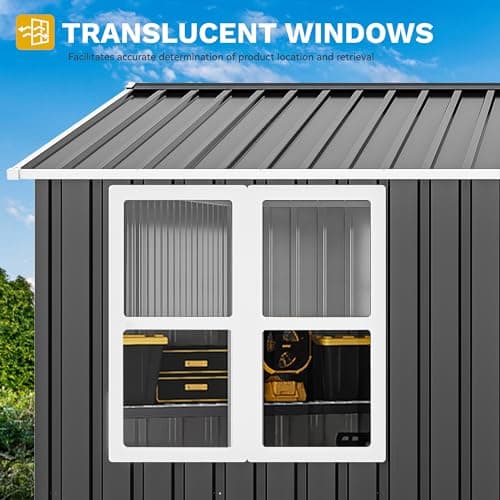 DWVO 8x6ft Metal Outdoor Storage Shed with Window, Lockable Tool Storage Sheds, Oversized Steel Garden Sheds with Sloped Roof for Backyard, Patio, Garage, Lawn, Dark Gray