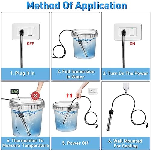 Immersion Water Heater Electric, 2000W Portable Hot Water Heater with 304 S S Guard & LCD Thermometer, Submersible Water Heater Heats up 5 Gallons of Water in Minutes for Bucket Bathtub Small Pool