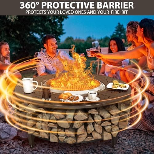 Uniflasy 48" Fire Pit Surround Tabletop for Solo Stove Yukon/Bonfire & Tiki, Powder-Coated Steel Surround Table with Firewood Storage Shelf for Safety & Extra Space, Outdoor Smokeless Fire Pit Table