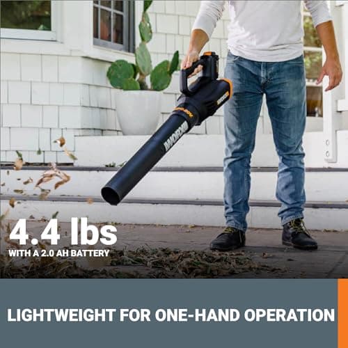 WORX WG547 20V Cordless Leaf Blower, Electric Blower with Turbine Fan, Blowers for Lawn Care with 2 Speed Control, Battery & Charger Included