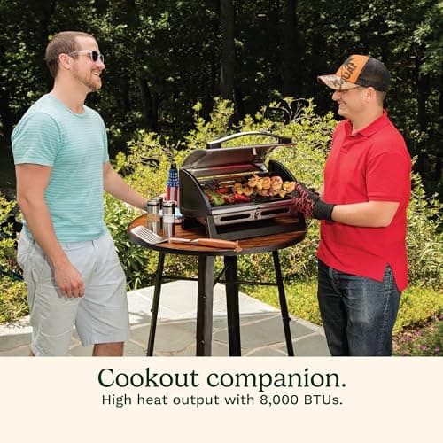 Cuisinart Grillster Portable Gas Grill, Stainless Steel Compact BBQ Grill with Locking Lid for Easy Transport, 8000 BTU Propane Grill with Dishwasher Safe Cooking Grate, Small Grill for Camping & BBQ