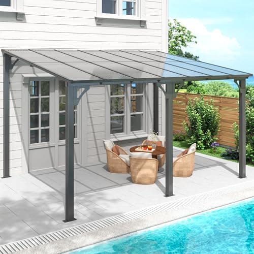 10x14 FT Gazebo Pergola Awnings for Patio with Hardtop Gazebos on Clearance Patio Covers for Shade and Rain, Lean to Gazebo Sunroom Patio Canopy Outdoor Pergolas for Patios,Decks,Backyard